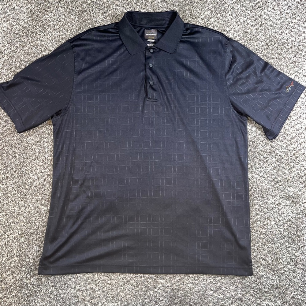 Greg Norman Tasso Elba Mens L Black Grid PlayDry Golf Polo Shirt Short Sleeve
